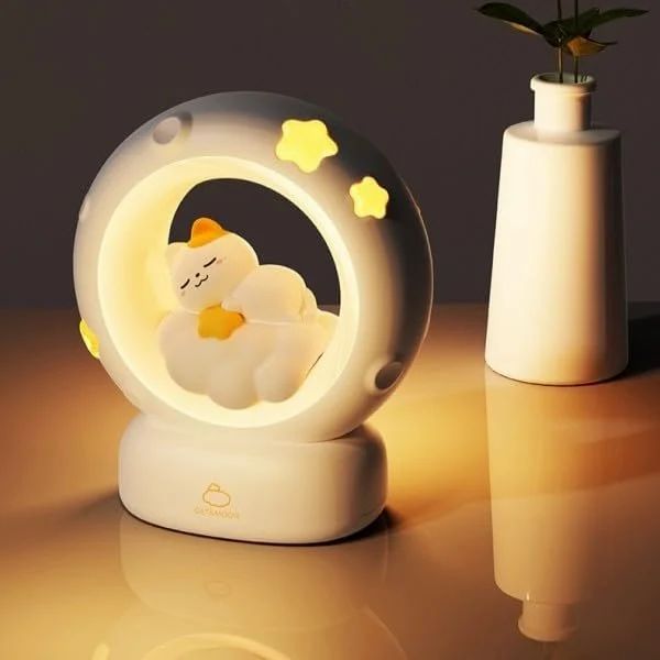 Cat Moon LED Night Lamp with 3 Brightness Modes & Touch Control