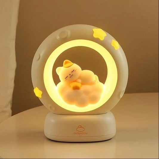 Cat Moon LED Night Lamp with 3 Brightness Modes & Touch Control