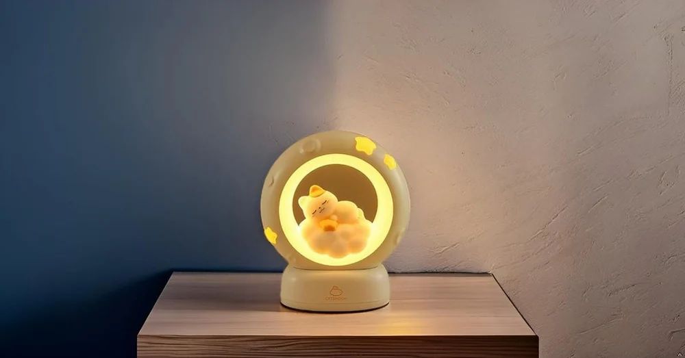 Cat Moon LED Night Lamp with 3 Brightness Modes & Touch Control