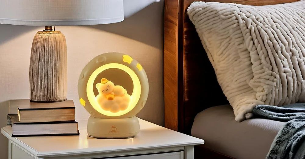 Cat Moon LED Night Lamp with 3 Brightness Modes & Touch Control