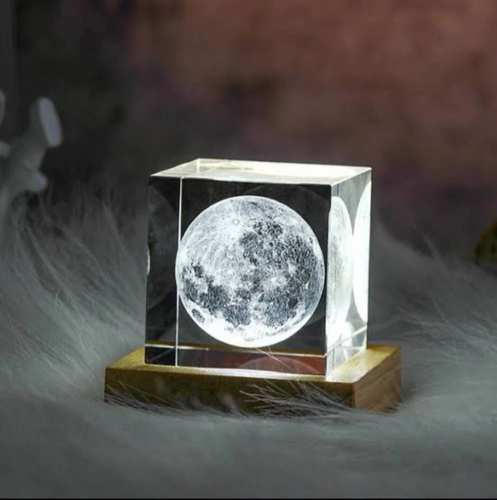 3D Crystal Cube Moon with LED Night Lamp, Nightstand lamps