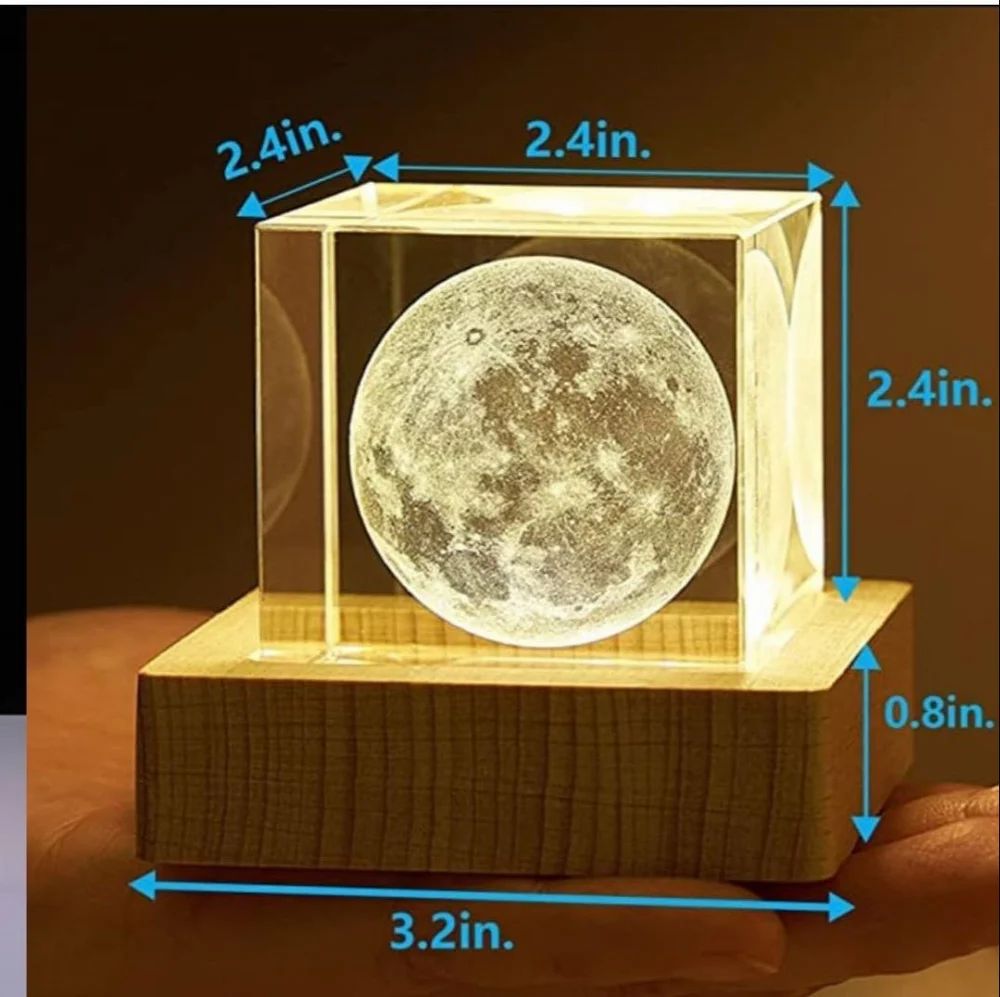 3D Crystal Cube Moon with LED Night Lamp, Nightstand lamps